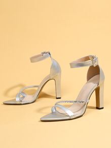 Xăng đan Cao gót Nữ Pha lê kim cương màu trơn Dây đeo mắt cá chân Đúng mốt - Bạc - Xem 2