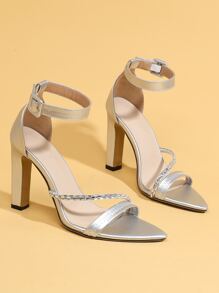 Xăng đan Cao gót Nữ Pha lê kim cương màu trơn Dây đeo mắt cá chân Đúng mốt - Bạc - Xem 3