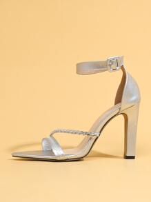 Xăng đan Cao gót Nữ Pha lê kim cương màu trơn Dây đeo mắt cá chân Đúng mốt - Bạc - Xem 6