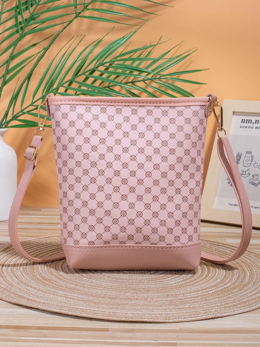 Bolso cubo con estampado geométrico cremallera - Rosa - Ver 1