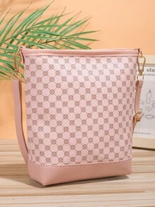 Bolso cubo con estampado geométrico cremallera - Rosa - Ver 2