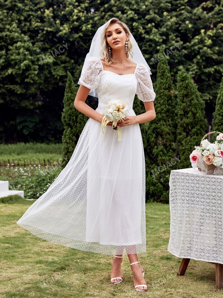 swiss dot wedding dress
