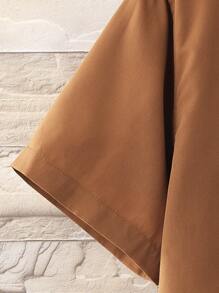 Manfinity Homme Men Letter Patched Detail Pocket Front Shirt Without Tee, Short Sleeve Button Up Collar Plain Shirt - Brown - View 3