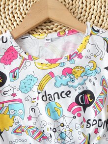 小女童卡通圖案結飾下擺T恤和短褲 - 彩色 - 查看 3