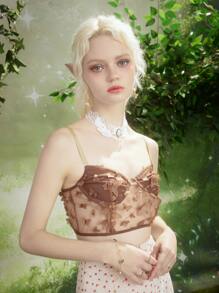 ROMWE Fairycore 蝴蝶貼花吊帶上衣 - 棕色 - 查看 6