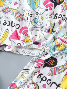 小女童卡通圖案結飾下擺T恤和短褲 - 彩色 - 查看 4