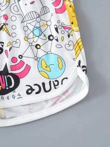 小女童卡通圖案結飾下擺T恤和短褲 - 彩色 - 查看 5