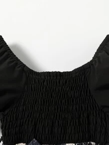 SHEIN Toddler Girls Floral Print Puff Sleeve Shirred Belted Dress - Black and White - View 5