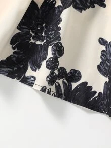 SHEIN Toddler Girls Floral Print Puff Sleeve Shirred Belted Dress - Black and White - View 7