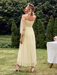 Floral Embroidery Chiffon Bridesmaid Dress