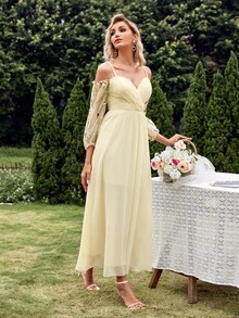 Floral Embroidery Chiffon Bridesmaid Dress