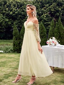 Floral Embroidery Chiffon Bridesmaid Dress