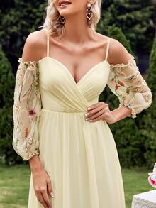 Floral Embroidery Chiffon Bridesmaid Dress