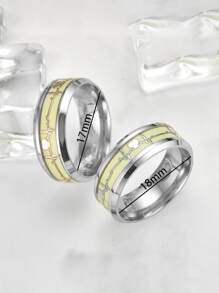 HOTNICE Fashionable And Popular 2pcs Men Heart Design Glow In The Dark Ring Stainless Steel Punk Hip Pop Style For Jewelry Gift And For A Stylish Look Valentines,Mom,Mother,Mother's Day,Gift - Multicolor - View 3