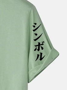Manfinity 男士日本字元和印花T恤 - 薄荷綠 - 查看 3