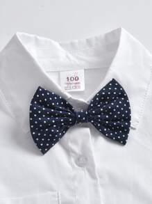 SHEIN Young Boy Single-Breasted Long Sleeve Formal Shirt With Elegant Bow Tie, Paired With Dress Pants, Fashionable For Birthday Party, Banquet, Performance, Wedding, Christening - White - View 3