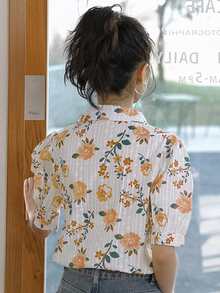 滿身花卉切爾西領泡泡袖襯衫 - 彩色 - 查看 2