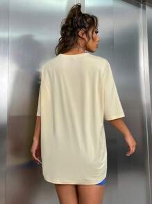 SHEIN Unity 字母圖案落肩T恤和騎行褲 - 彩色 - 查看 2