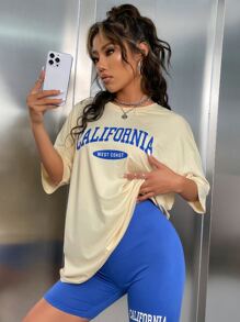 SHEIN Unity 字母圖案落肩T恤和騎行褲 - 彩色 - 查看 6