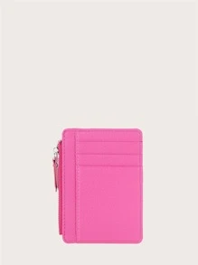 Baellerry Women's Minimalist Multi-Card Slot Zipper Card Holder - Hot Pink - View 4