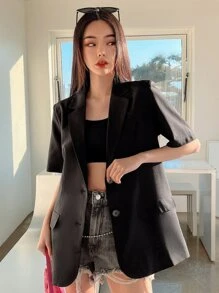 DAZY Single Breasted Flap Detail Blazer - Black - View 1