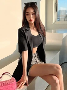 DAZY Single Breasted Flap Detail Blazer - Black - View 3