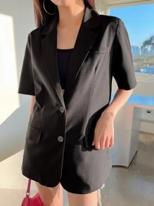 DAZY Single Breasted Flap Detail Blazer - Black - View 4