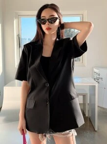 DAZY Single Breasted Flap Detail Blazer - Black - View 6