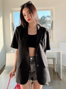 DAZY Single Breasted Flap Detail Blazer - Black - View 8