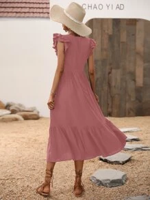 SHEIN Unity Butterfly Sleeve Ruffle Hem Dress - Dusty Pink - View 2