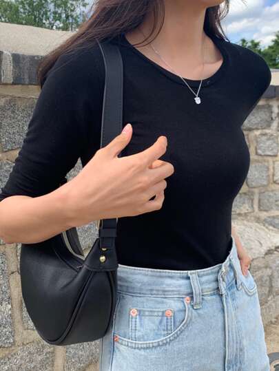 DAZY Solid Round Neck Tee Summer Preppy Tops