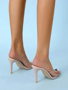 透明帶細跟穆勒涼鞋 - 杏色 - 查看 4