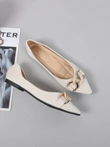 Chain Decor Point Toe Ballet Flats