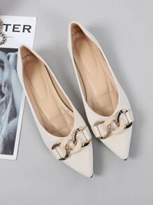 Chain Decor Point Toe Ballet Flats
