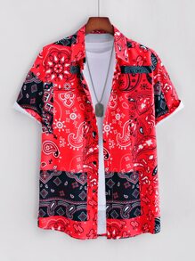 Manfinity Homme Men Paisley Print Shirt Without Tee - Red - View 1
