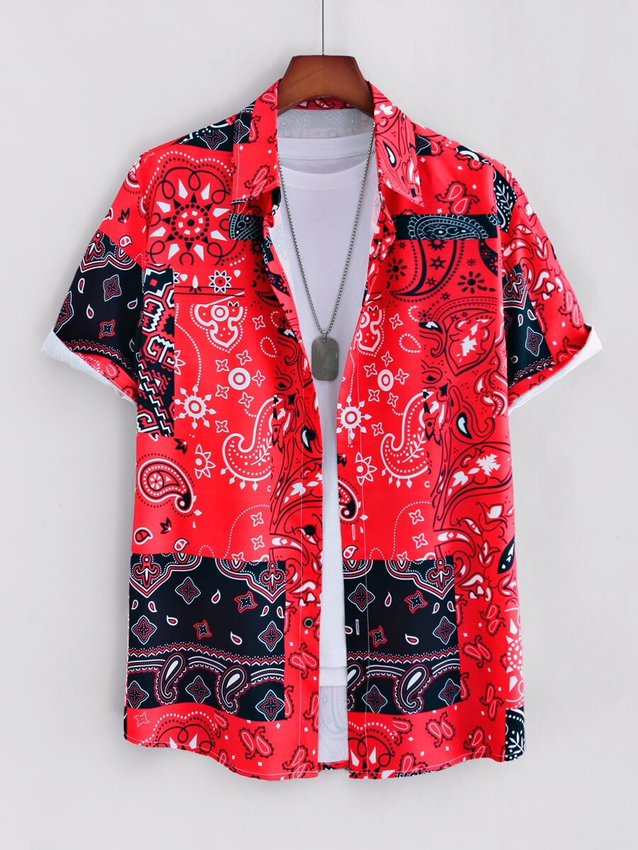 Manfinity Homme Men Paisley Print Shirt Without Tee - Red - View 1