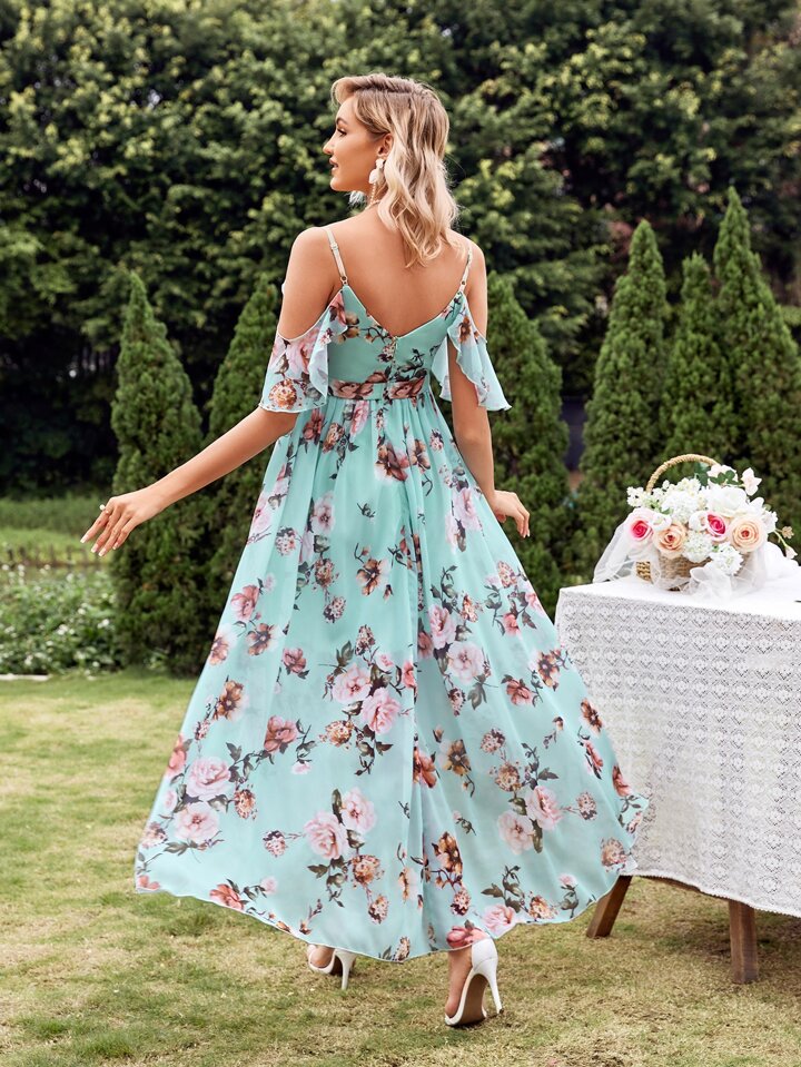 Floral Print Chiffon Bridesmaid Dress SHEIN