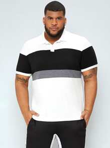 Extended Sizes Men Colorblock Half Button Polo Shirt Shein Usa