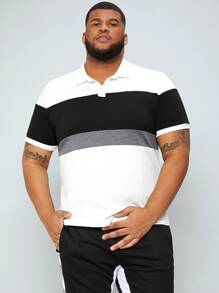 Extended Sizes Men Colorblock Half Button Polo Shirt Shein Usa