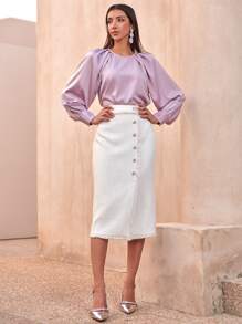 MOTF PREMIUM BALLOON SLEEVE GATHERED TOP - Lilac Purple - View 1