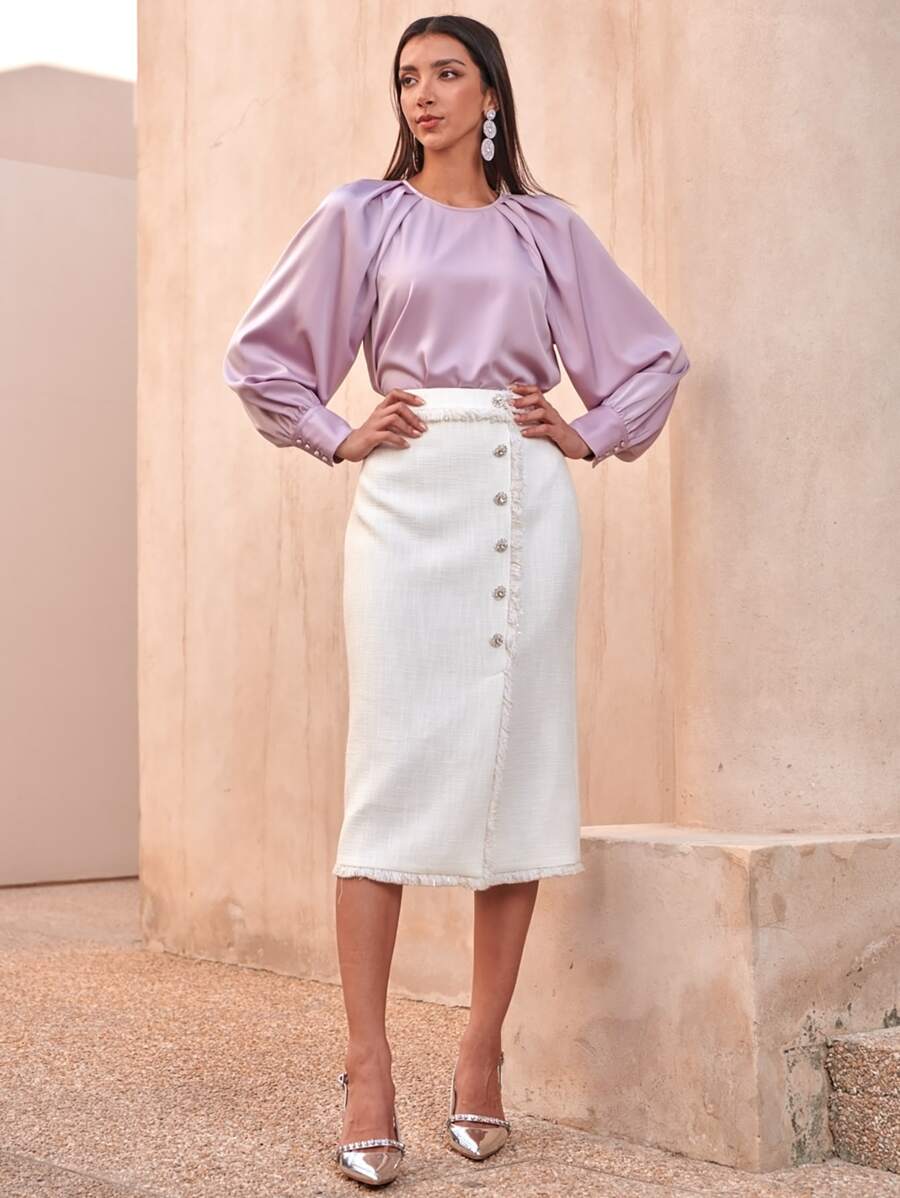 MOTF PREMIUM BALLOON SLEEVE GATHERED TOP - Lilac Purple - View 1