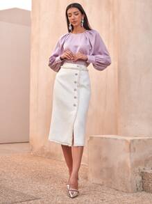 MOTF PREMIUM BALLOON SLEEVE GATHERED TOP - Lilac Purple - View 3