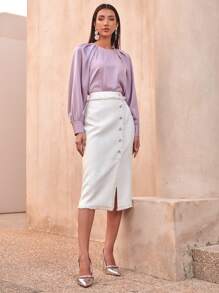 MOTF PREMIUM BALLOON SLEEVE GATHERED TOP - Lilac Purple - View 5