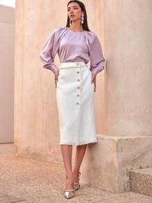 MOTF PREMIUM BALLOON SLEEVE GATHERED TOP - Lilac Purple - View 6