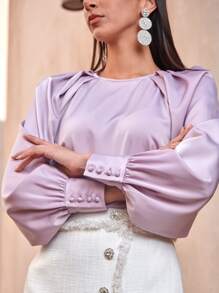 MOTF PREMIUM BALLOON SLEEVE GATHERED TOP - Lilac Purple - View 7