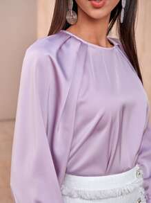 MOTF PREMIUM BALLOON SLEEVE GATHERED TOP - Lilac Purple - View 8