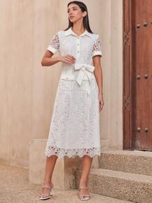 MOTF PREMIUM Vestido con cinturón con encaje - Blanco - Ver 3