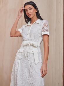 MOTF PREMIUM Vestido con cinturón con encaje - Blanco - Ver 7