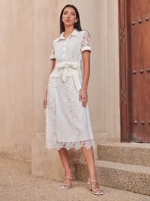 MOTF PREMIUM Vestido con cinturón con encaje - Blanco - Ver 9