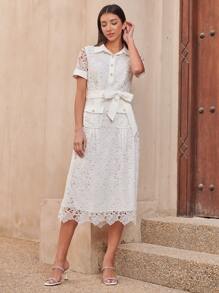 MOTF PREMIUM Vestido con cinturón con encaje - Blanco - Ver 10